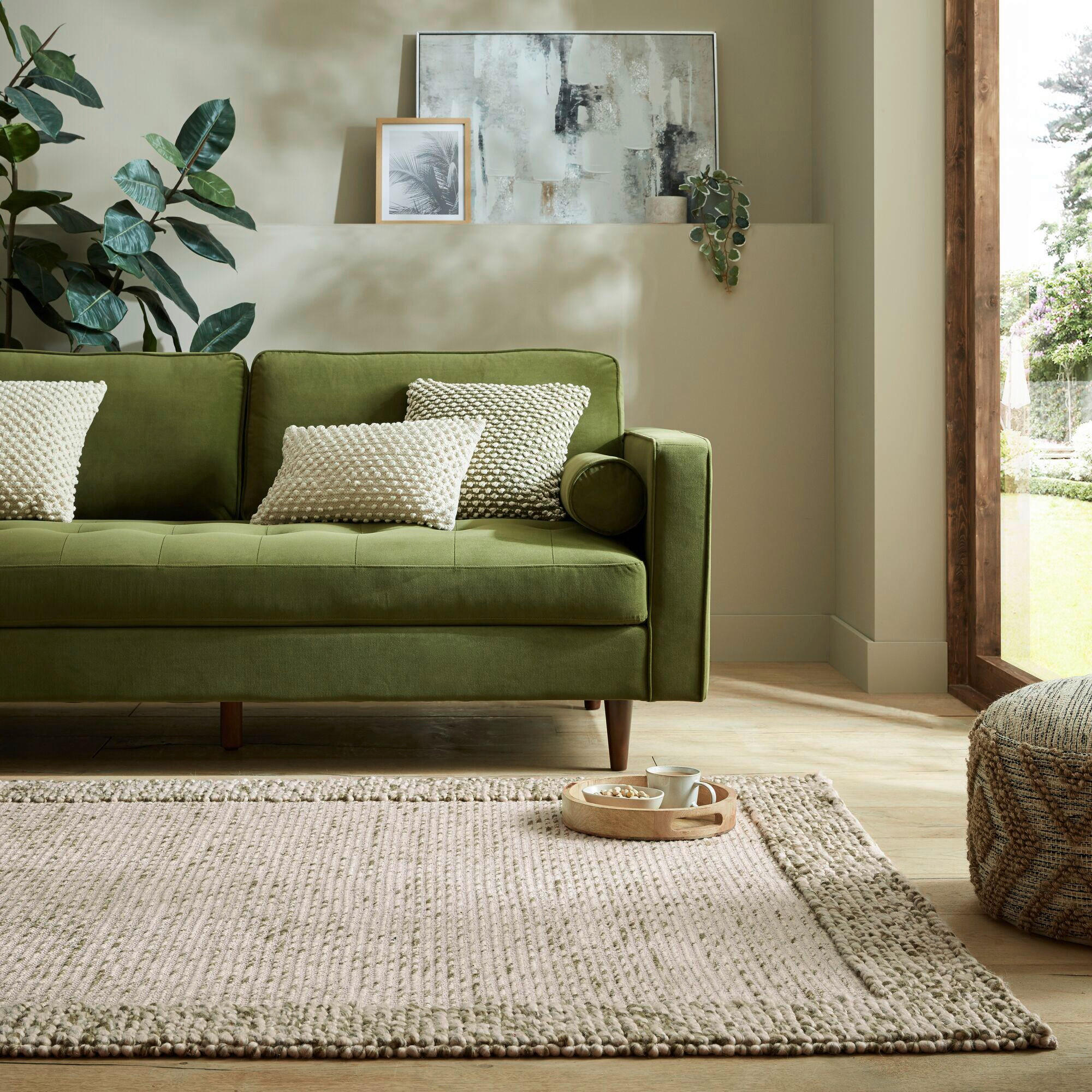 HANDWEBTEPPICH 120/170 cm BOBBLE WOOL BORDER Grün  - Grün, Trend, Textil (120/170cm)
