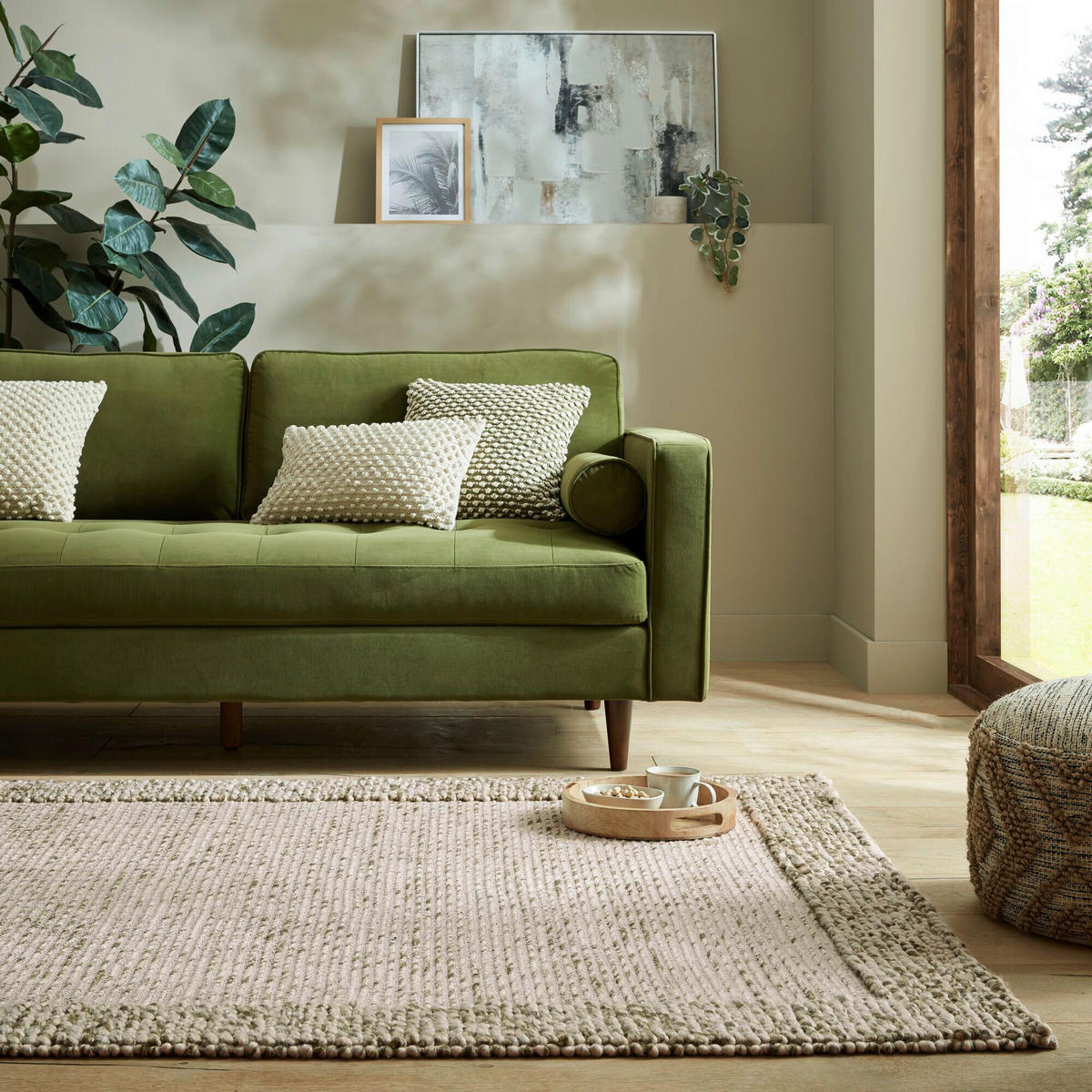 HANDWEBTEPPICH 120/170 cm BOBBLE WOOL BORDER Grün  - Grün, Trend, Textil (120/170cm) - Xora