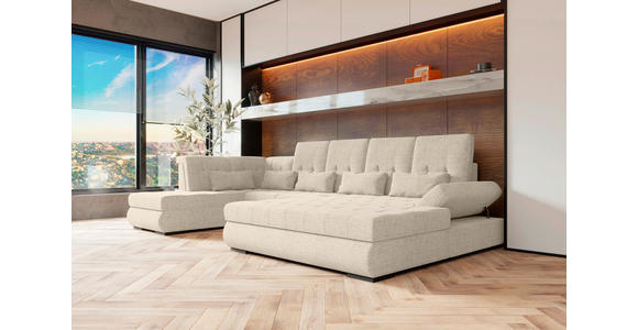 WOHNLANDSCHAFT  in Struktur Perlmutt  - Perlmutt/Schwarz, KONVENTIONELL, Kunststoff/Textil (222/358/212cm) - Carryhome