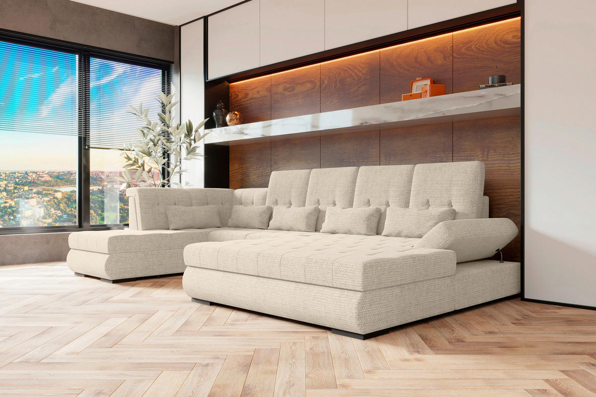 WOHNLANDSCHAFT Perlmutt Struktur  - Perlmutt/Schwarz, KONVENTIONELL, Kunststoff/Textil (222/358/212cm) - Carryhome