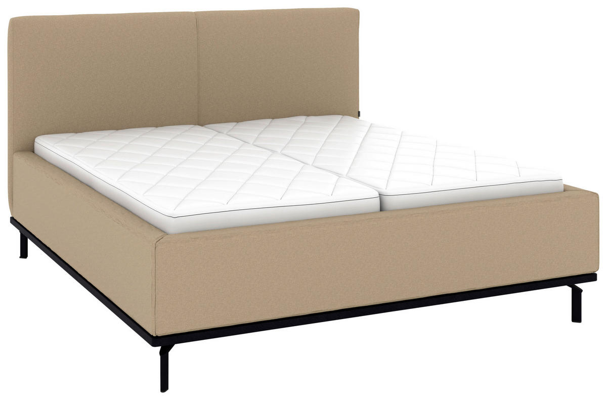 POLSTERBETT 180/200 cm,  in Beige, Matratze, Lattenrost, Bettkasten, H2 + H3 = mittel + fest  - Beige/Graphitfarben, Design, Holz/Textil (180/200cm) - Musterring