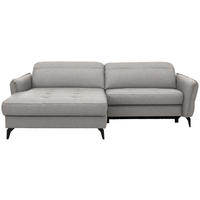 ECKSOFA MANTA in Flachgewebe Grauweiß Bettkasten, Rücken echt, Relaxfunktion, Kopfteilverstellung  175/246 cm  - Grauweiß/Schwarz, Design, Textil/Metall (175/246cm) - Celina