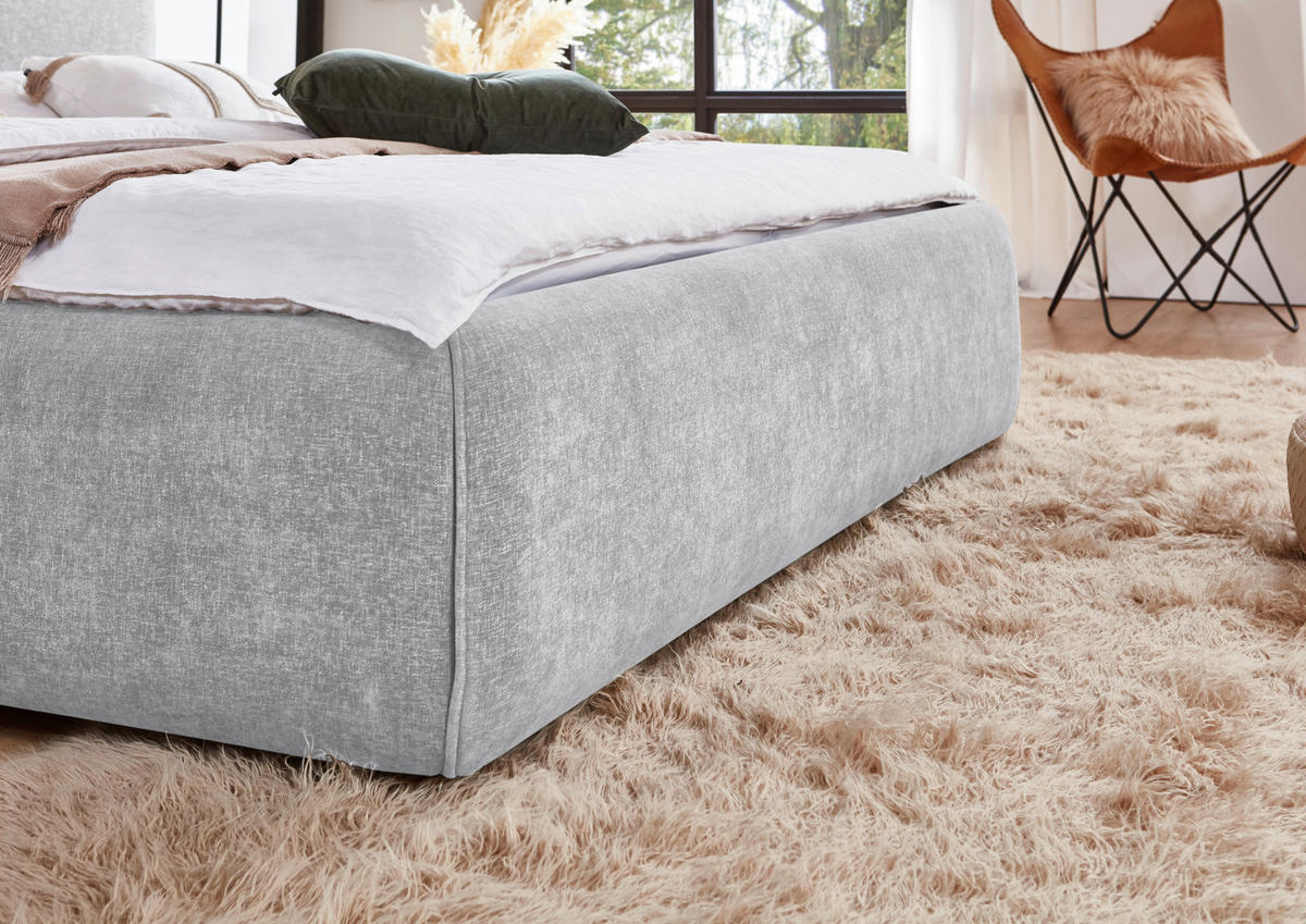 POLSTERBETT 160/200 cm,  in Hellgrau, Bettkasten, Lattenroste,  - Birkefarben/Buchefarben, Design, Holz/Textil (160/200cm) - Xora