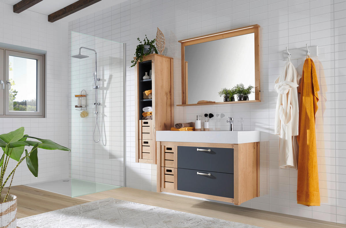 BADEZIMMER  in 105 cm  - Eichefarben/Anthrazit, MODERN, Glas/Holz (105cm) - Landscape