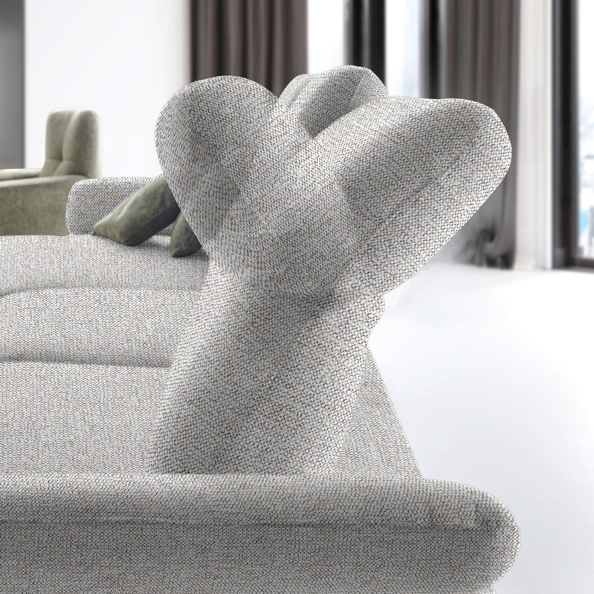 ECKSOFA in Flachgewebe, Chenille Ecru  - Ecru/Schwarz, Design, Textil/Metall (165/318cm) - Xora