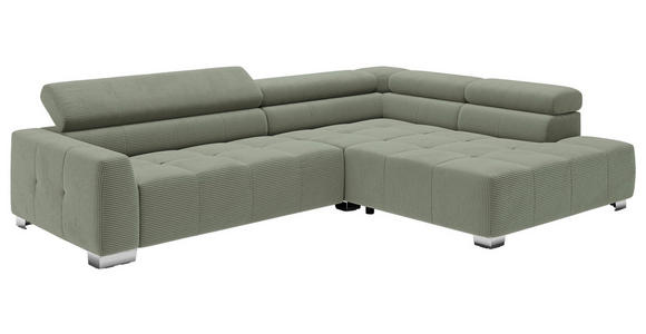 ECKSOFA in Cord Dunkelgrün  - Chromfarben/Dunkelgrün, KONVENTIONELL, Textil/Metall (311/219cm) - Hom`in