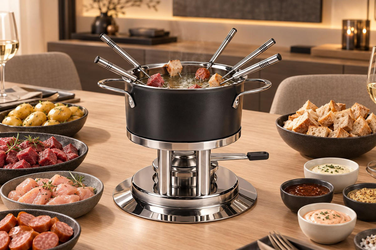 FONDUESET  - Edelstahlfarben/Schwarz, Basics, Metall - Homeware Profession.