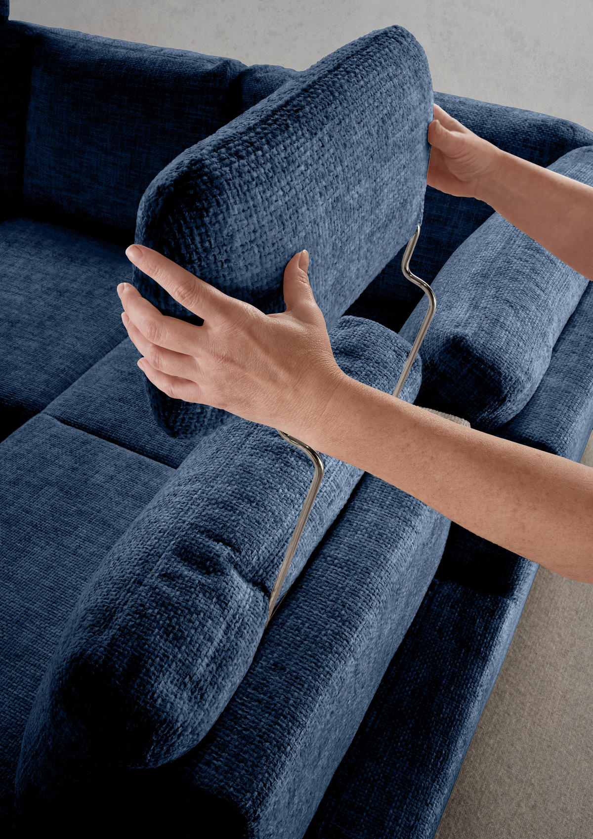 ECKSCHLAFSOFA  mit Liegefunktion, Rücken echt, Armteil links Struktur Blau  - Wildeiche/Blau, MODERN, Holz/Textil (265/206cm) - Livetastic