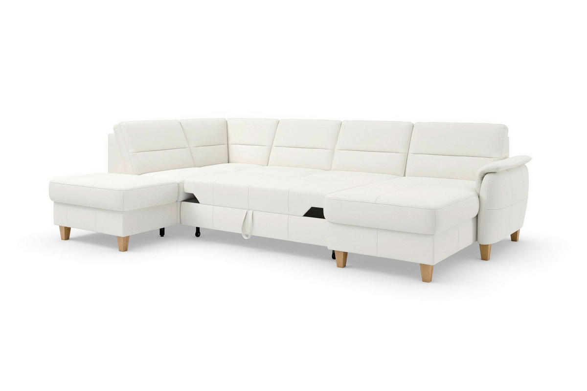 WOHNLANDSCHAFT PALMERA E Weiß Echtleder  - Eichefarben/Weiß, Basics, Leder/Holz (212/308/163cm) - Sit & More