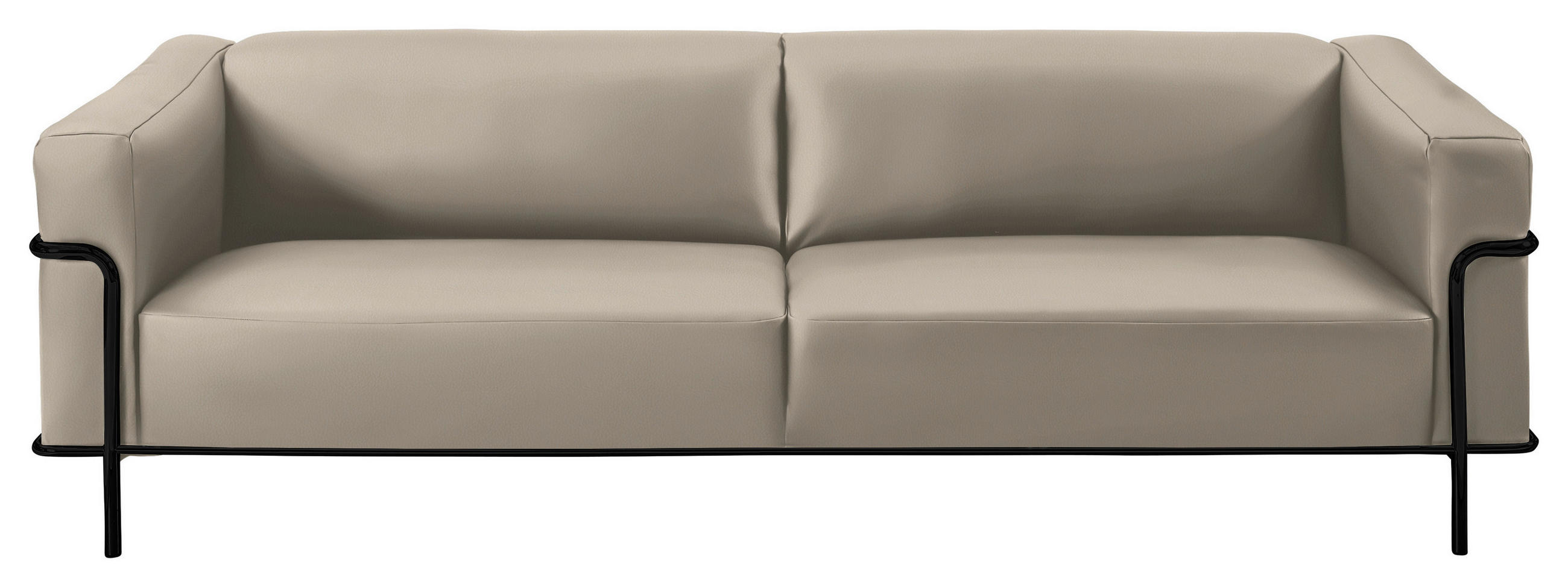 3-SITZER-SOFA in Echtleder Beige  - Beige/Schwarz, Design, Leder/Metall (236/67/96cm) - Johann Jakob