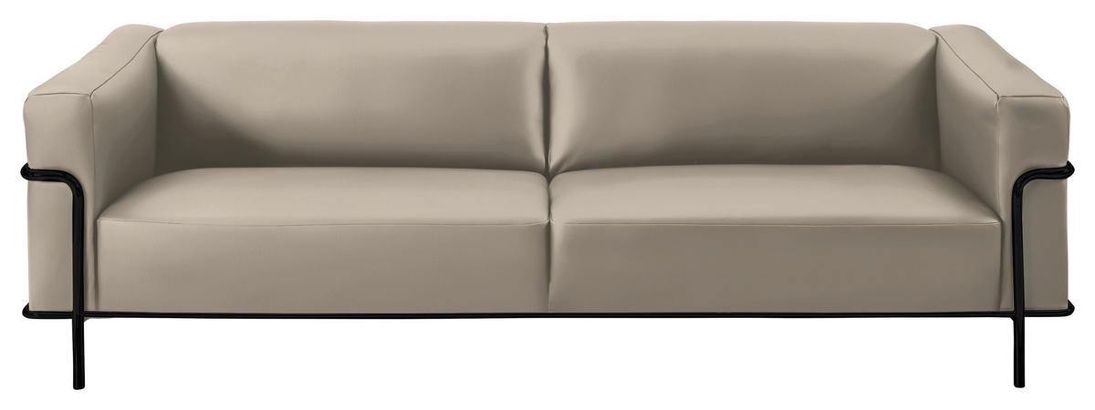 3-SITZER-SOFA in Echtleder Beige  - Beige/Schwarz, Design, Leder/Metall (236/67/96cm) - Johann Jakob