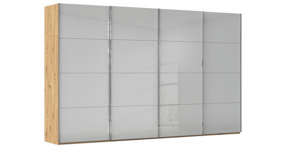 SCHWEBETÜRENSCHRANK  in Eiche Artisan, Seidengrau  - Chromfarben/Seidengrau, Design, Glas/Holzwerkstoff (361/223/68cm) - Novel