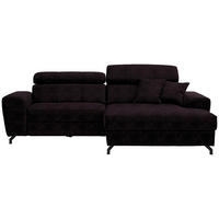 ECKSOFA 267/181 cm  in Velours Aubergine Zierkissen, Bettkasten, Schlaffunktion, Rücken echt, Kopfteilverstellung  267/181 cm  - Aubergine/Schwarz, Design, Textil/Metall (267/181cm) - Carryhome