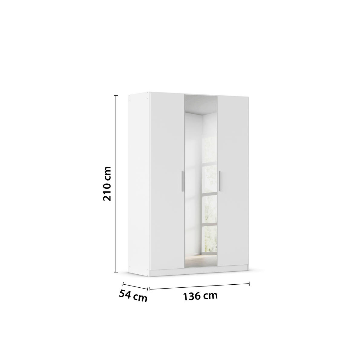 DREHTÜRENSCHRANK 135/210/54 cm,  in Weiß, 3-türig  - Alufarben/Weiß, KONVENTIONELL, Glas/Holzwerkstoff (135/210/54cm) - home24