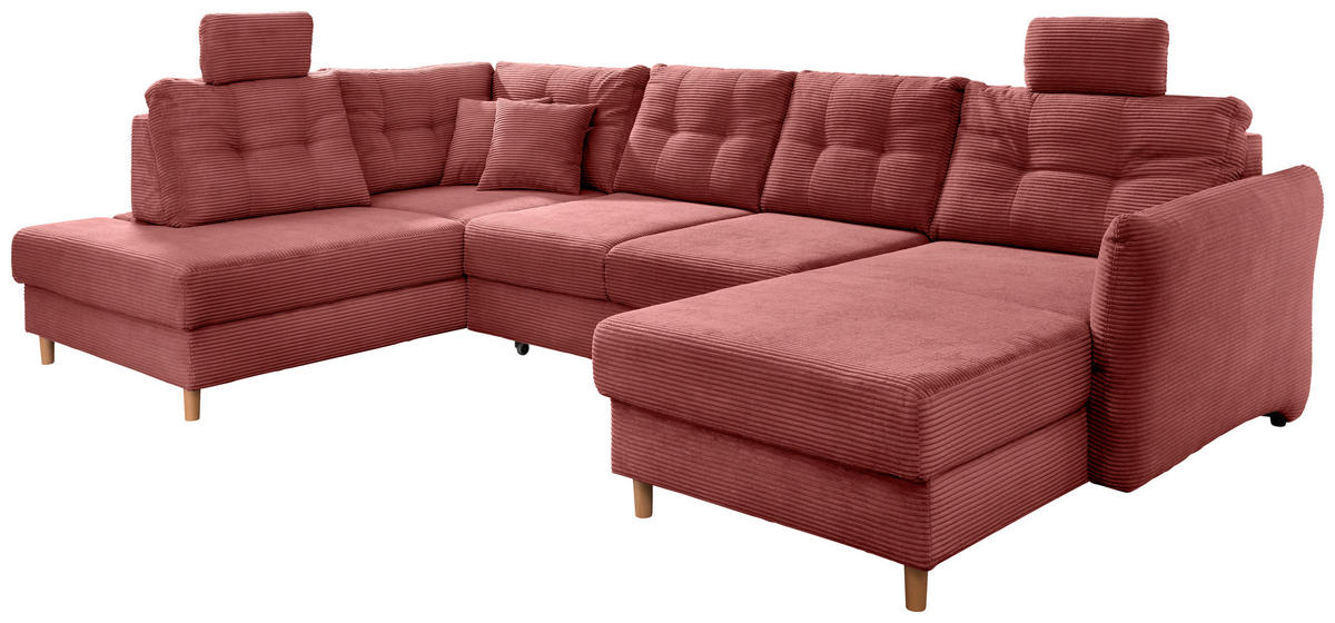 WOHNLANDSCHAFT Koralle Cord  - Koralle/Naturfarben, MODERN, Holz/Textil (206/338-352/176cm) - Livetastic
