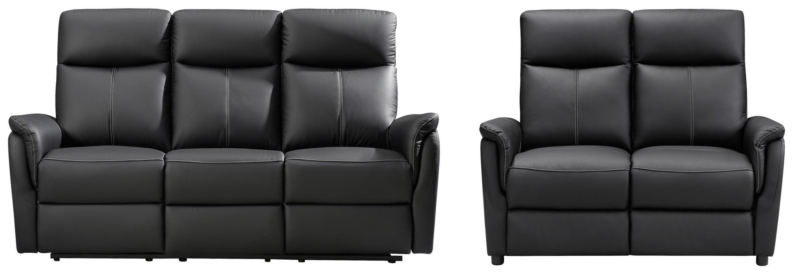 SITZGARNITUR Lederlook Echtleder Schwarz  - Weiss/Schwarz, Design, Leder/Kunststoff - MID.YOU