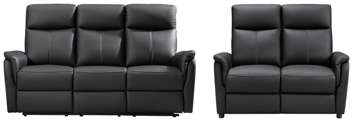 SITZGARNITUR Lederlook Echtleder Schwarz  - Weiss/Schwarz, Design, Leder/Kunststoff - MID.YOU