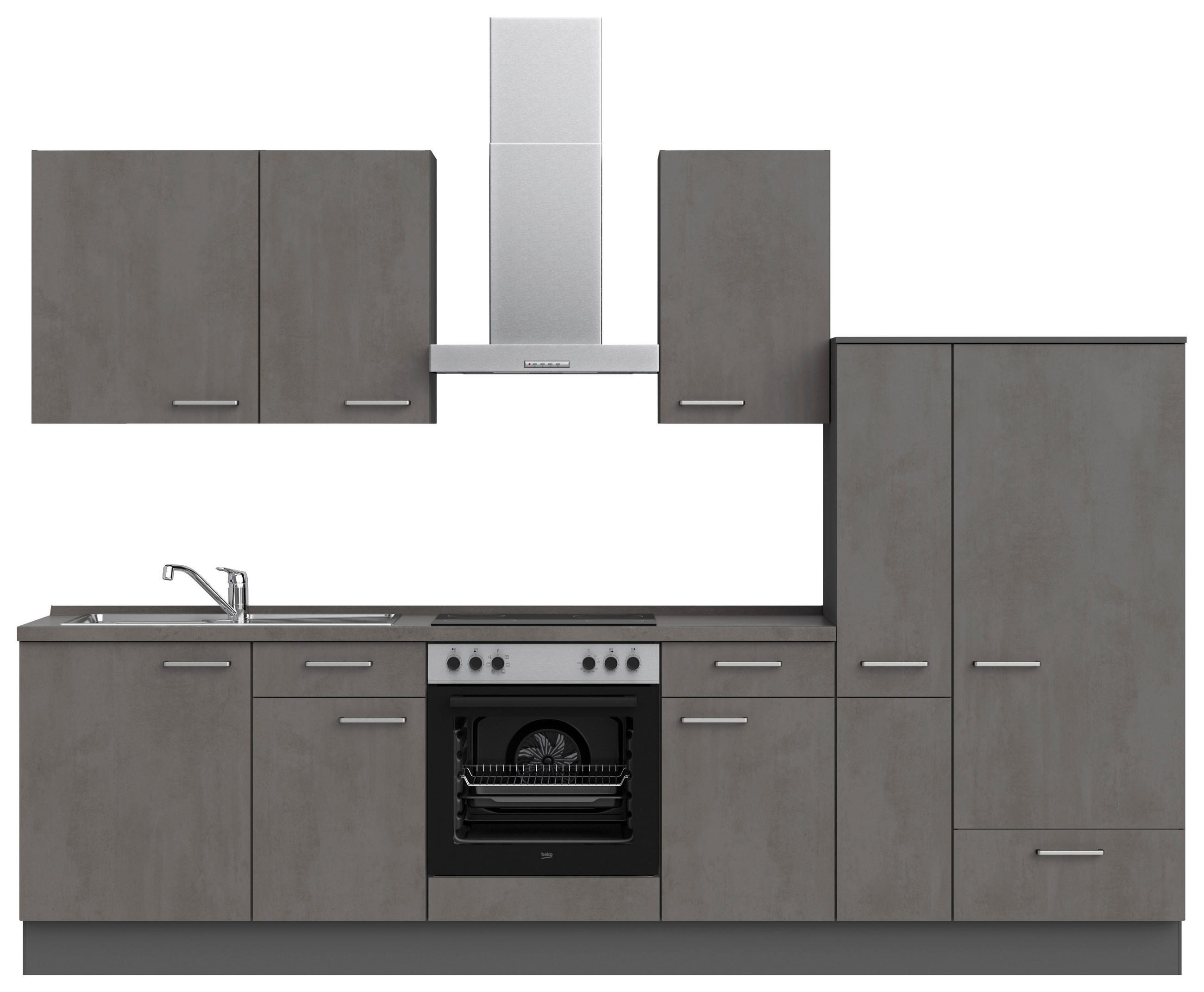 KÜCHENBLOCK 300 cm   in Schieferfarben  - Schieferfarben/Edelstahlfarben, MODERN, Holzwerkstoff/Metall (300cm) - Nobilia