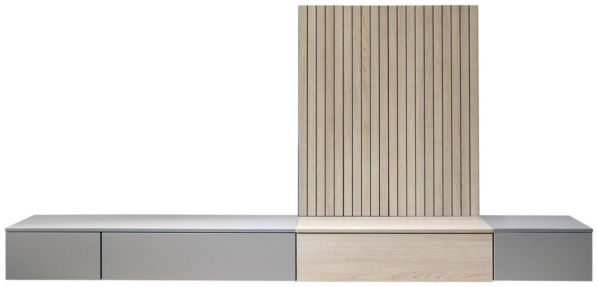 WOHNWAND  Grau, Eichefarben 300/144/45 cm  - Eichefarben/Grau, Design, Holzwerkstoff (300/144/45cm) - Moderano