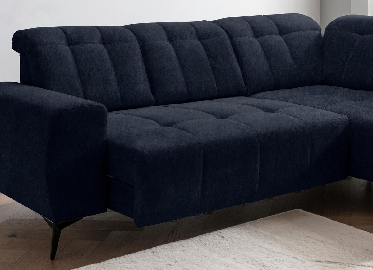 ECKSOFA Dunkelblau Mikrofaser  - Schwarz/Dunkelblau, MODERN, Textil/Metall (261/200cm) - Livetastic