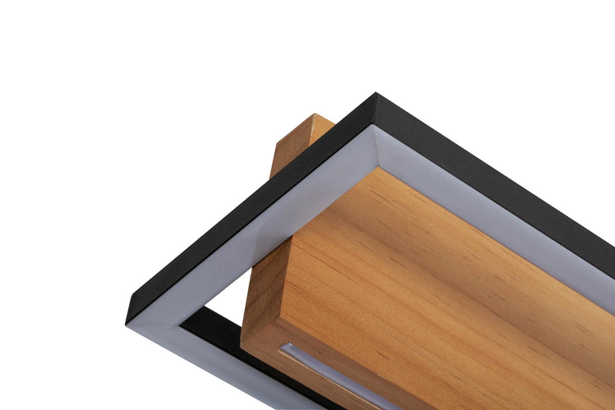 LED-DECKENLEUCHTE Nunki 114/12/11,5 cm   - Schwarz/Kieferfarben, Design, Holz/Kunststoff (114/12/11,5cm) - Novel
