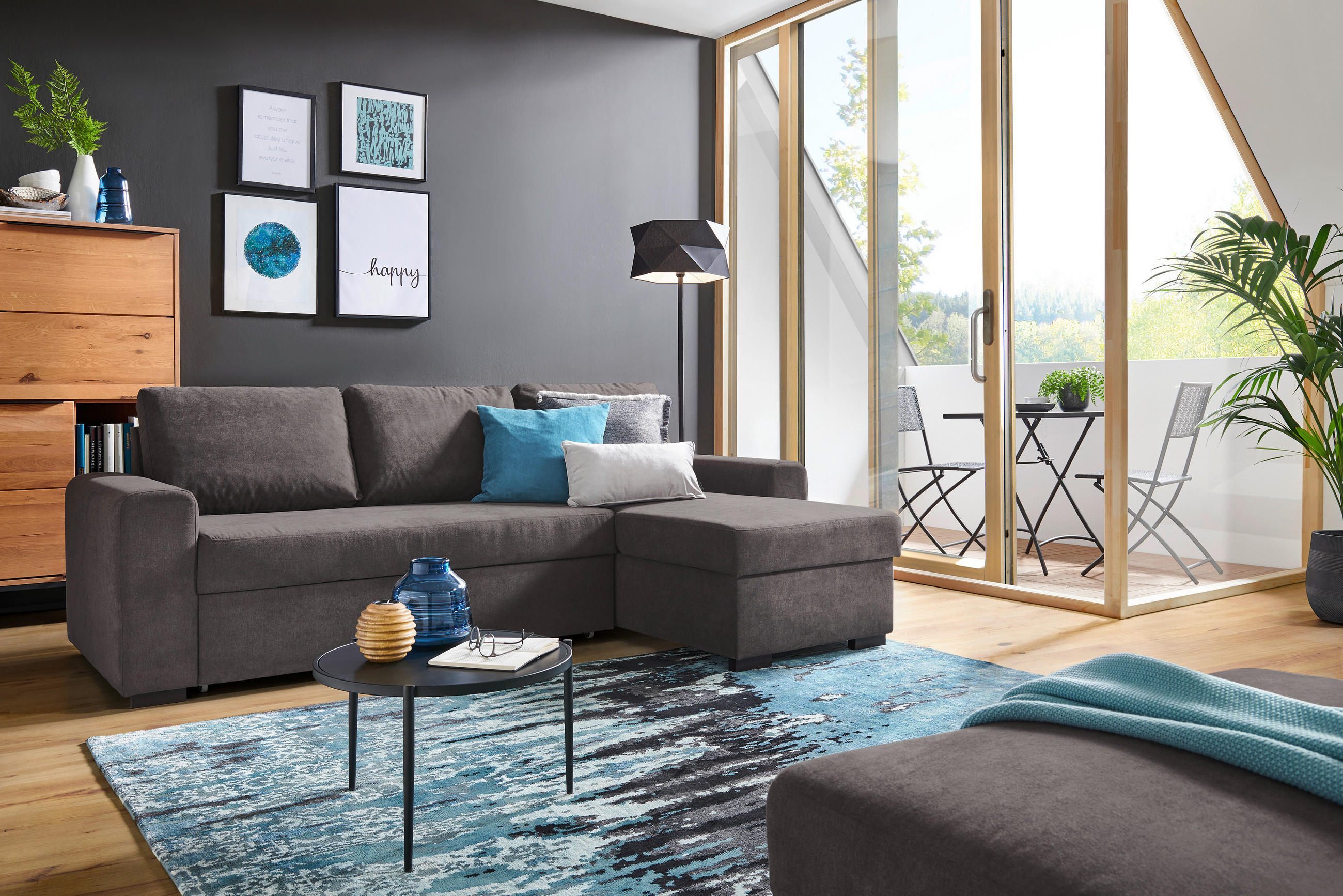 ECKSOFA inkl.Funktionen Dunkelgrau Webstoff - Dunkelgrau/Schwarz, Design, Textil (245/160cm) - Xora