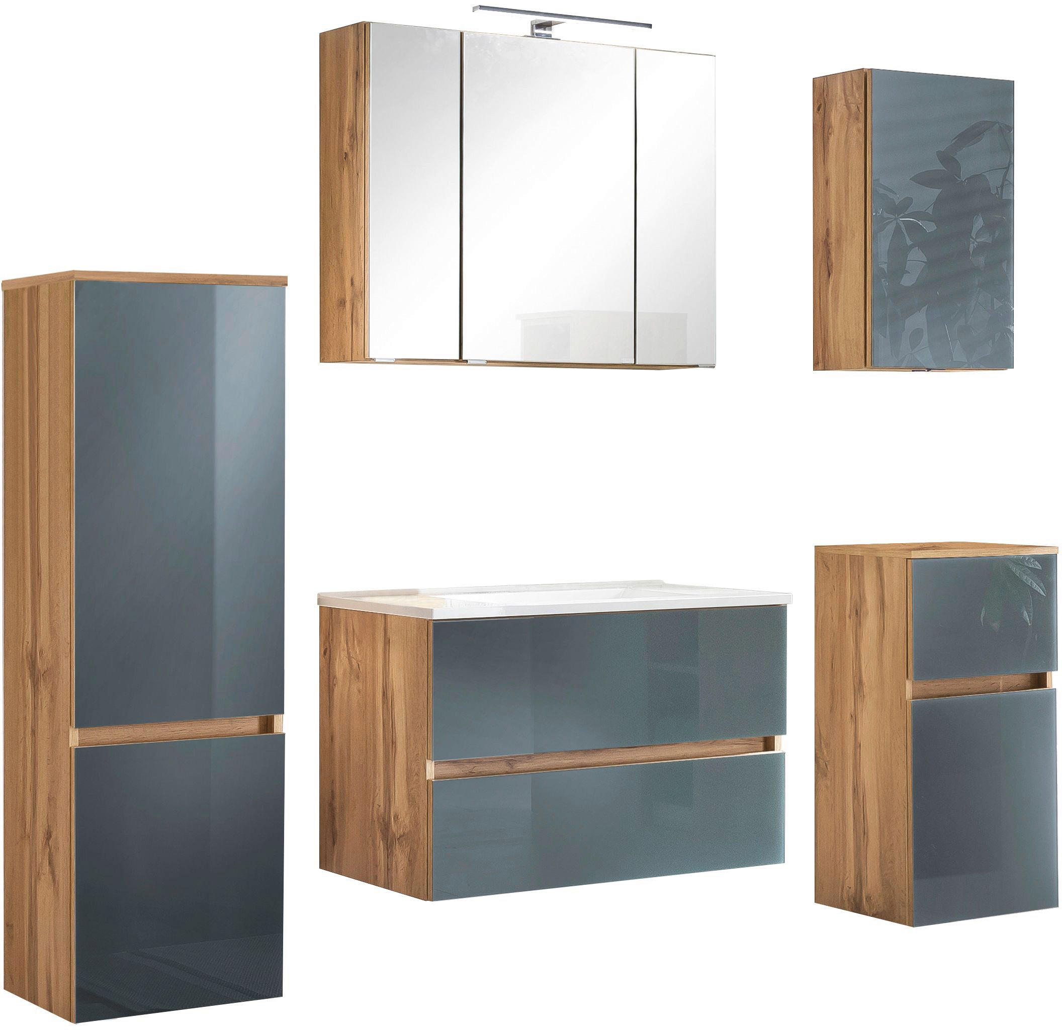 BADEZIMMER  in 160 cm  - Weiss/Eichefarben, Konventionell, Glas/Holzwerkstoff (160cm) - Held