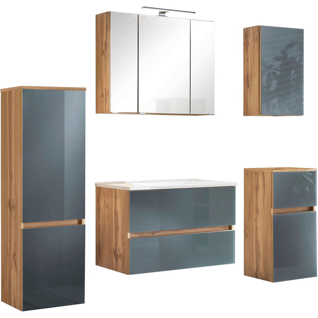 Thumbnail - Held Badezimmer Held Möbel Helsinki, Grau, Eiche, Holzwerkstoff, 2 Schublade(n) Schubladen, 160 cm, Made in Germany, hän...