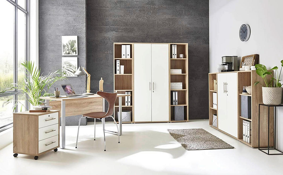 BÜRO - Weiß/Sonoma Eiche, MODERN, Holzwerkstoff/Metall - MID.YOU