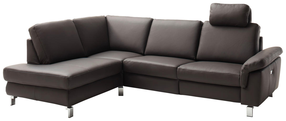 ECKSOFA in Echtleder Braun  - Chromfarben/Braun, Design, Leder/Metall (200/271cm) - Pure Home Lifestyle
