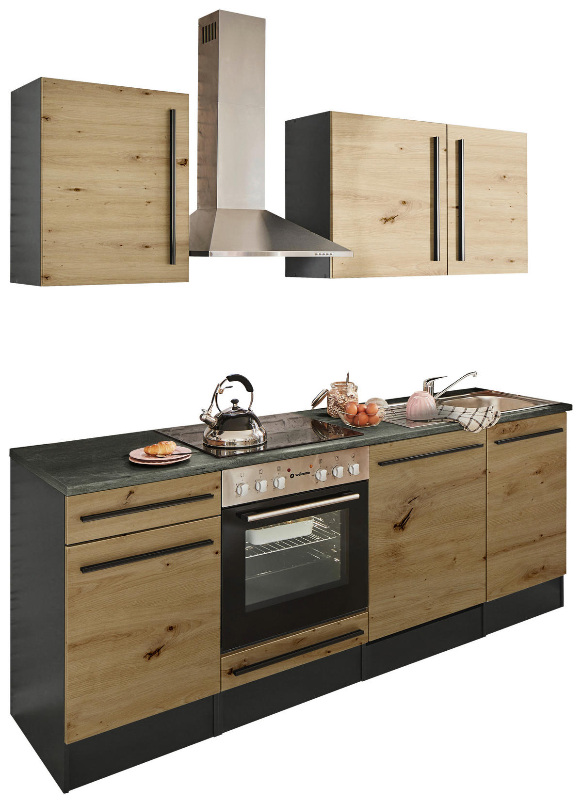 KÜCHENLEERBLOCK 220 cm   in Anthrazit, Eiche Artisan  - Anthrazit/Graubraun, LIFESTYLE, Holzwerkstoff/Kunststoff (220cm) - MID.YOU