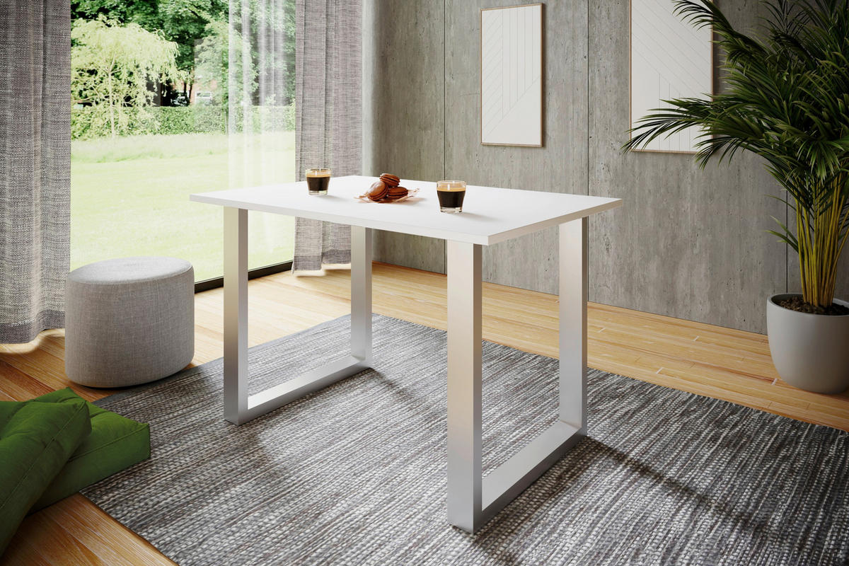 SCHREIBTISCH 110/80/76 cm  in Silberfarben, Weiß  - Silberfarben/Weiß, Design, Holzwerkstoff/Metall (110/80/76cm) - MID.YOU