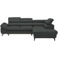 ECKSOFA in Echtleder Grau 270/220 cm - Schwarz/Grau, Design, Leder/Metall (270/220cm) - Novel