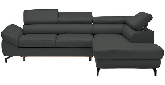 ECKSOFA in Echtleder Grau 270/220 cm - Schwarz/Grau, Design, Leder/Metall (270/220cm) - Novel