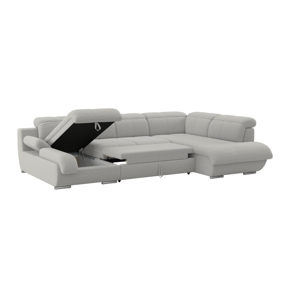 WOHNLANDSCHAFT MULTI Grau Chenille  - Chromfarben/Grau, MODERN, Textil/Metall (184/345/228cm) - Livetastic