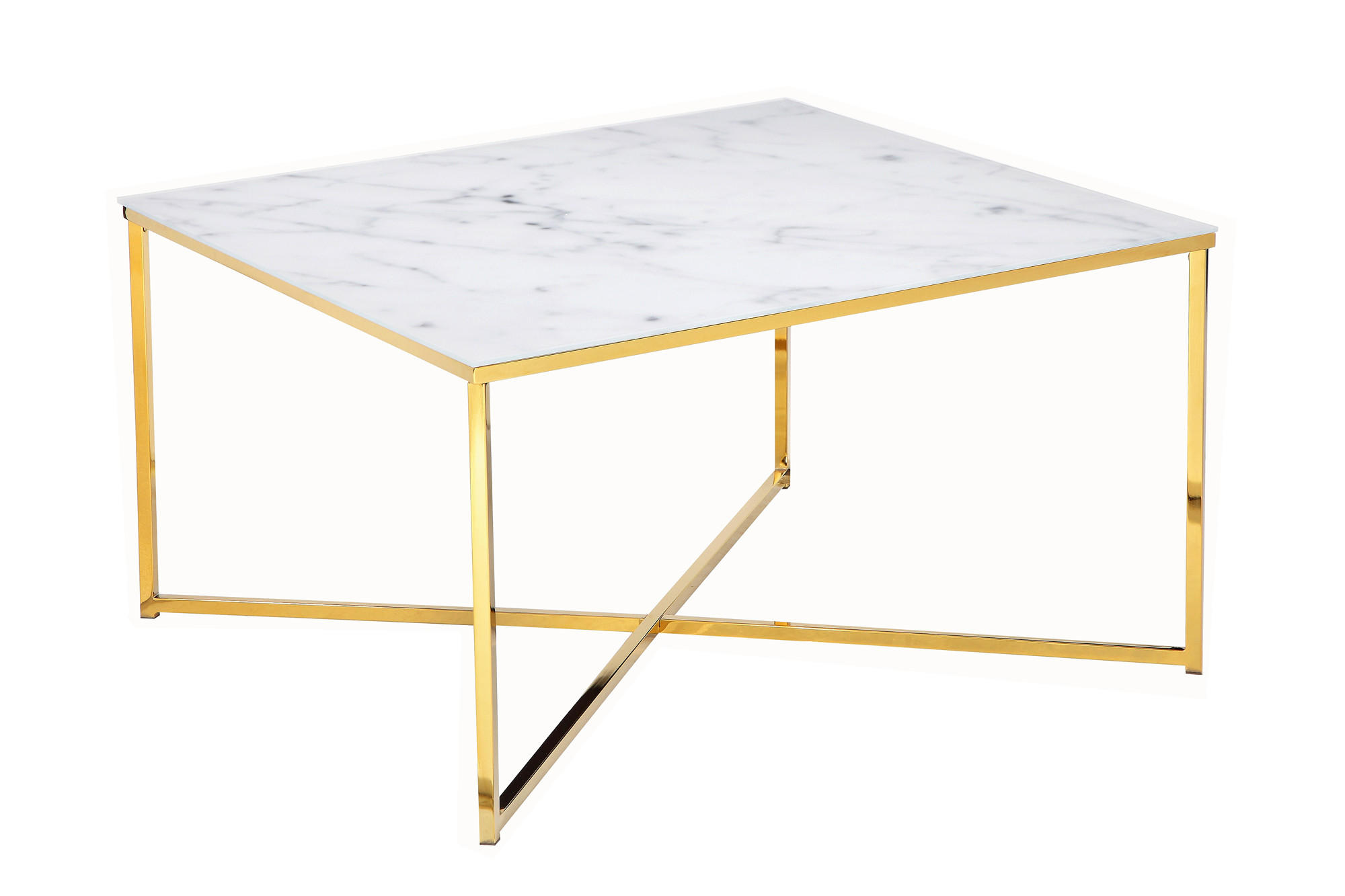 COUCHTISCH 80/80/45 cm quadratisch Weiß, Goldfarben  - Goldfarben/Weiß, Design, Glas/Metall (80/80/45cm) - Livetastic