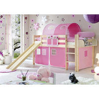 SPIELBETT Absturzsicherung, Leiter, Rutsche, Vorhang 90/200 cm  in Rosa, Kieferfarben, Hellrosa  - Hellrosa/Rosa, Natur, Holz (90/200cm) - MID.YOU