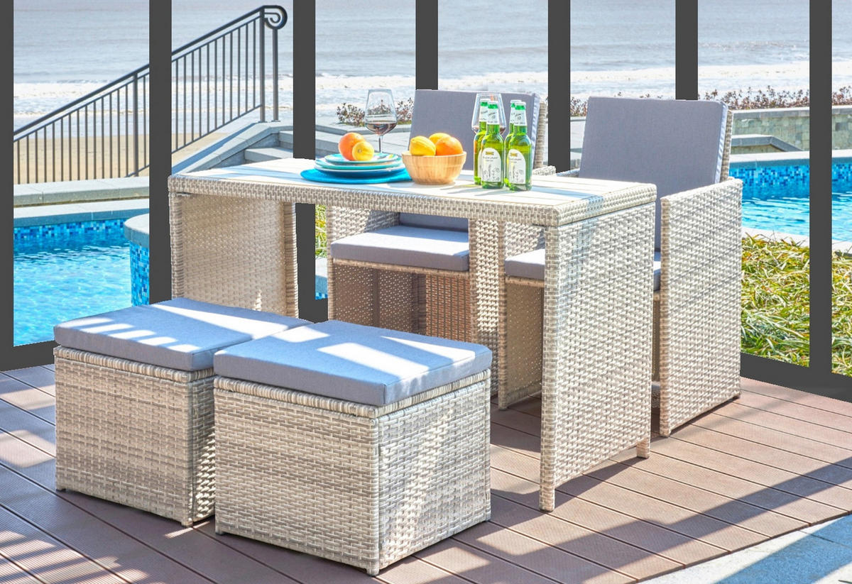 GARTENSET 5-teilig  - Naturfarben/Grau, Design, Kunststoff/Textil - Livetastic