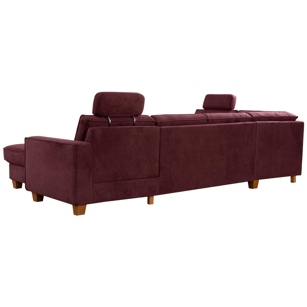 Thumbnail - Sit & More Wohnlandschaft, Dunkelrot, Textil, Buche, massiv, 7-Sitzer, Ottomane links, U-Form, 309x213 cm, Goldenes M, O...