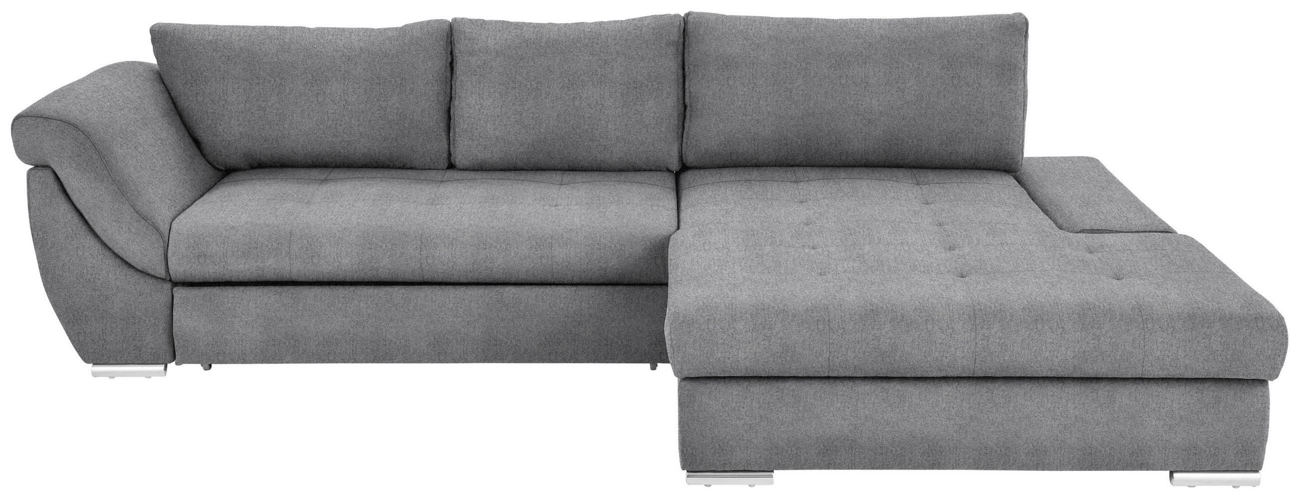 ECKSOFA Hellgrau Flachgewebe  - Silberfarben/Hellgrau, Design, Textil/Metall (306/174cm) - Carryhome