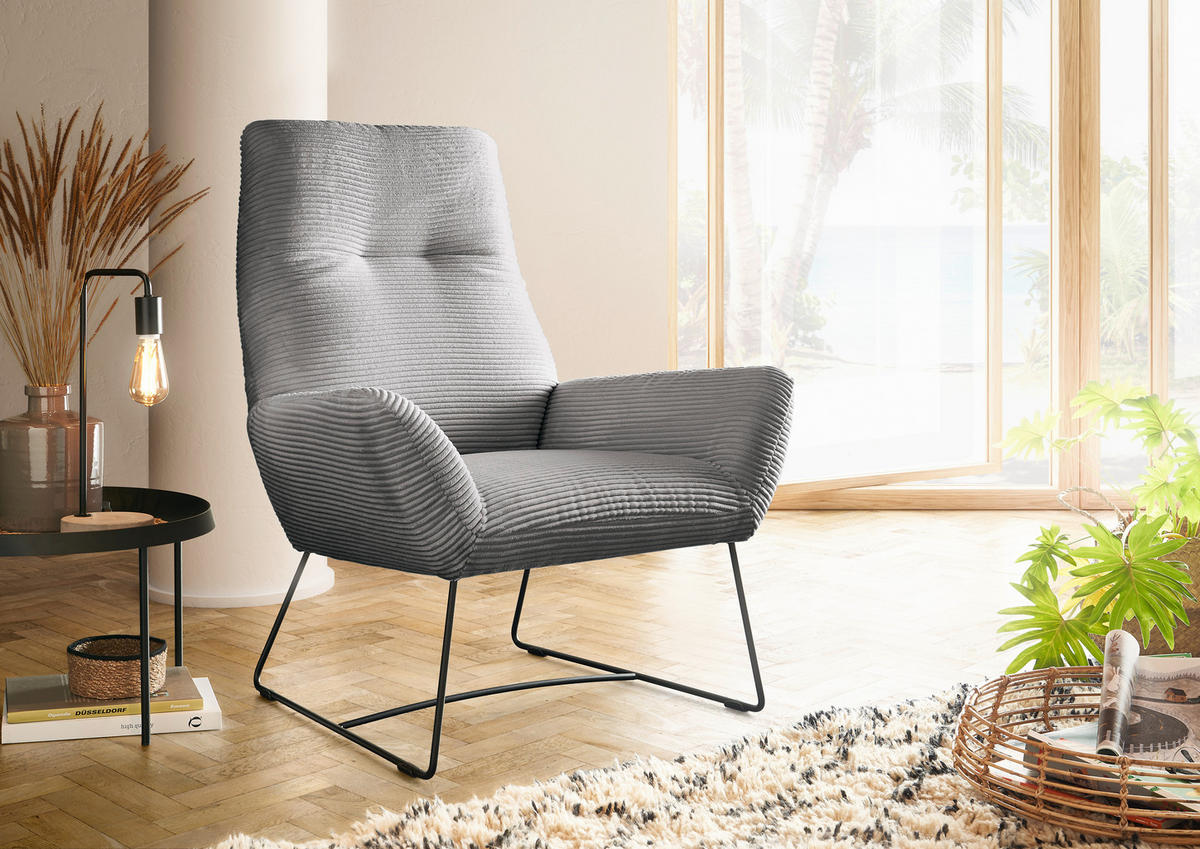 SESSEL in Cord Dunkelgrau  - Dunkelgrau/Schwarz, Design, Textil/Metall (82/102/81cm) - Hom`in