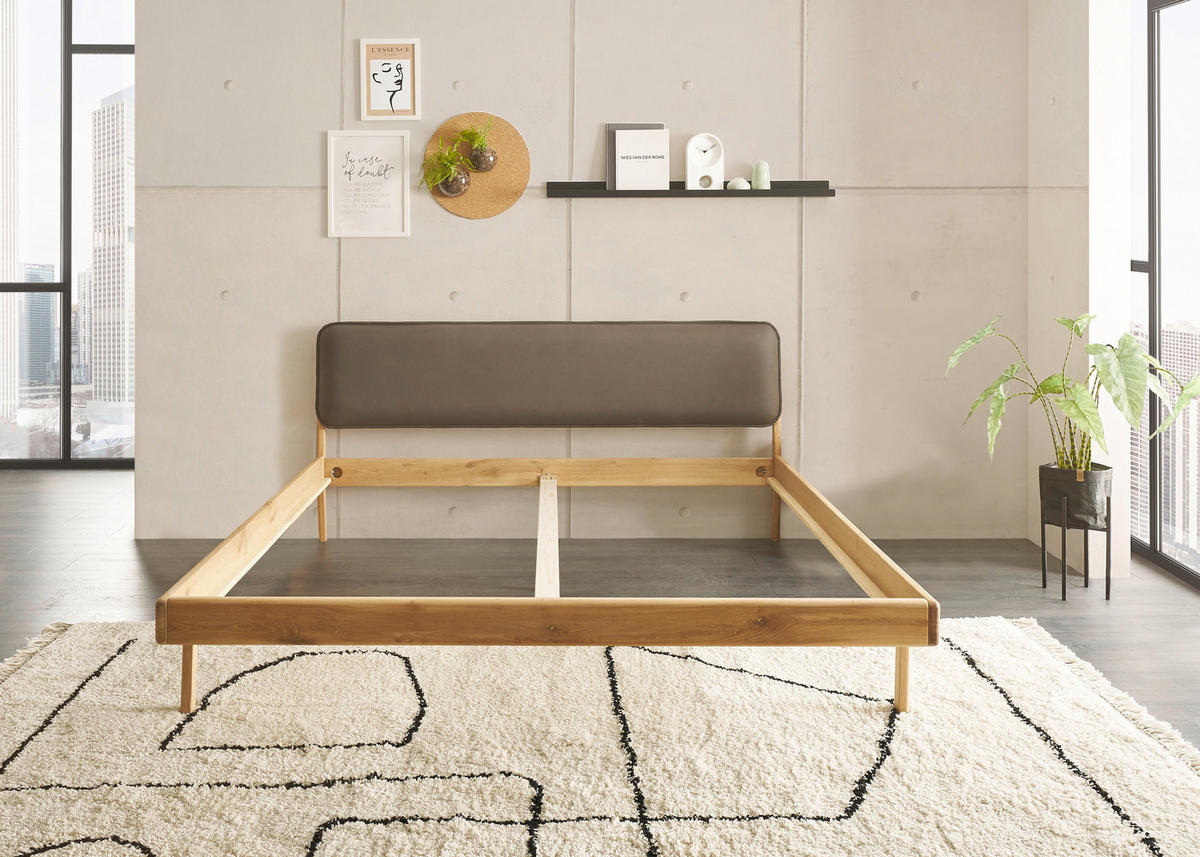 POSTELJA 180 cm   x 200 cm  , les barve hrasta  - rjavosiva/barve hrasta, Moderno, tekstil/les (180/200cm) - MID.YOU