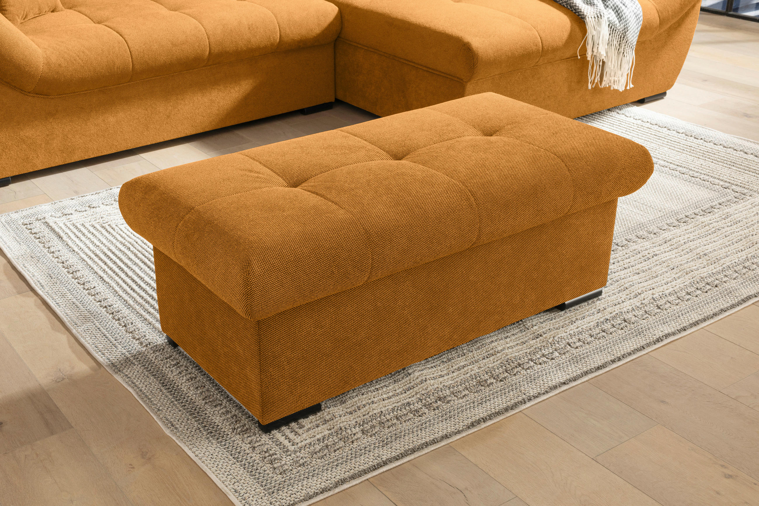 HOCKERBANK 108/42/54 cm Flachgewebe Senfgelb Kunststoff  - Senfgelb/Schwarz, Design, Kunststoff/Textil (108/42/54cm) - Xora