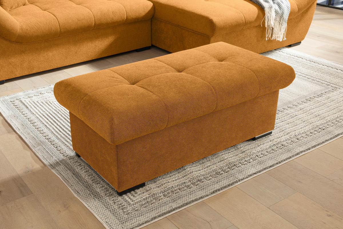 HOCKERBANK 108/42/54 cm Flachgewebe Senfgelb Kunststoff  - Senfgelb/Schwarz, Design, Kunststoff/Textil (108/42/54cm) - Xora