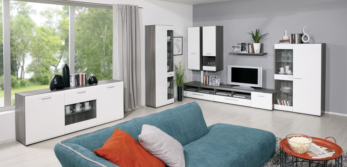 TV-ELEMENT bela, barve hrasta  - barve kroma/črna, Design, umetna masa/leseni material (110/41/49,5cm) - Xora