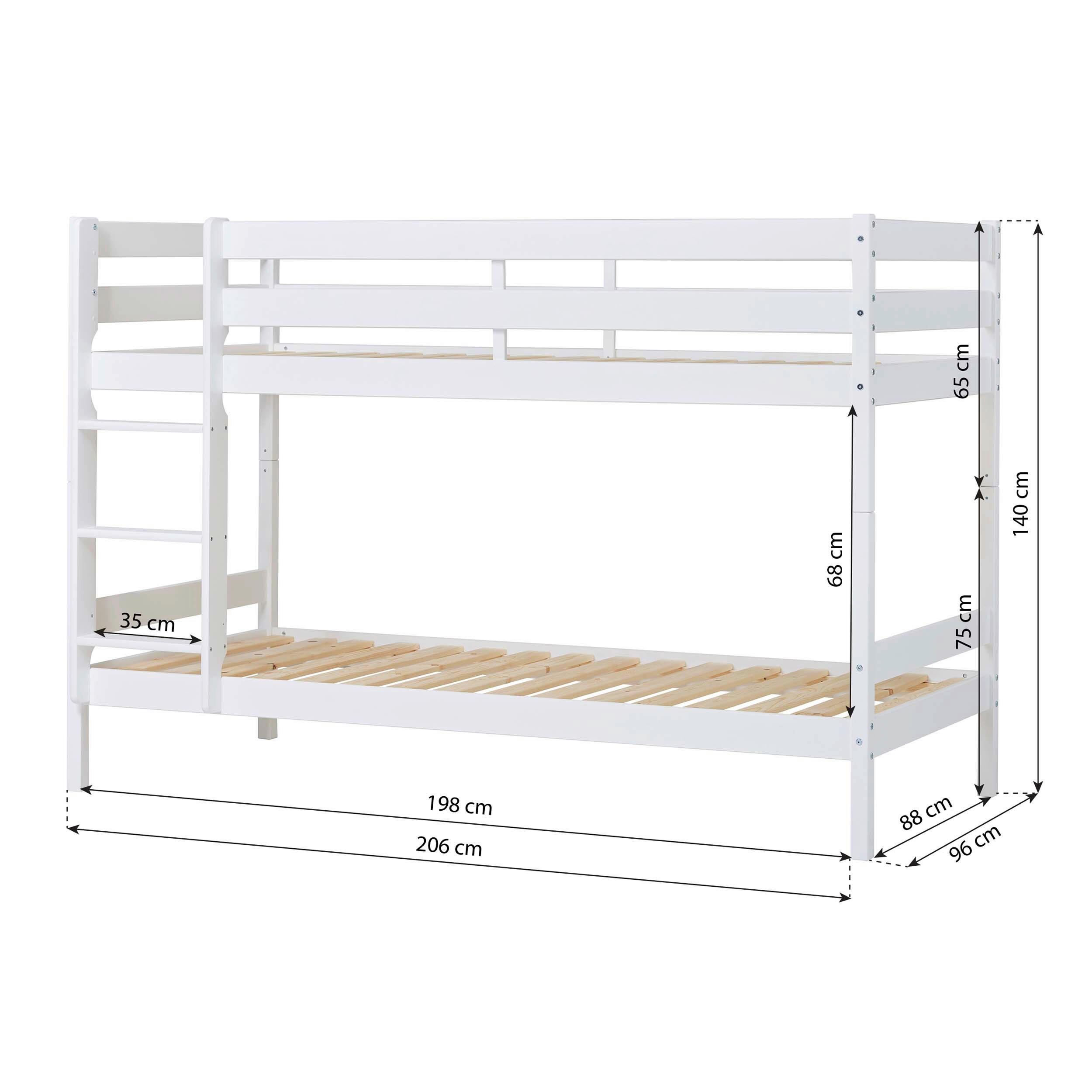 ETAGENBETT - Naturfarben/Weiß, MODERN, Holz (90/200cm) - MID.YOU