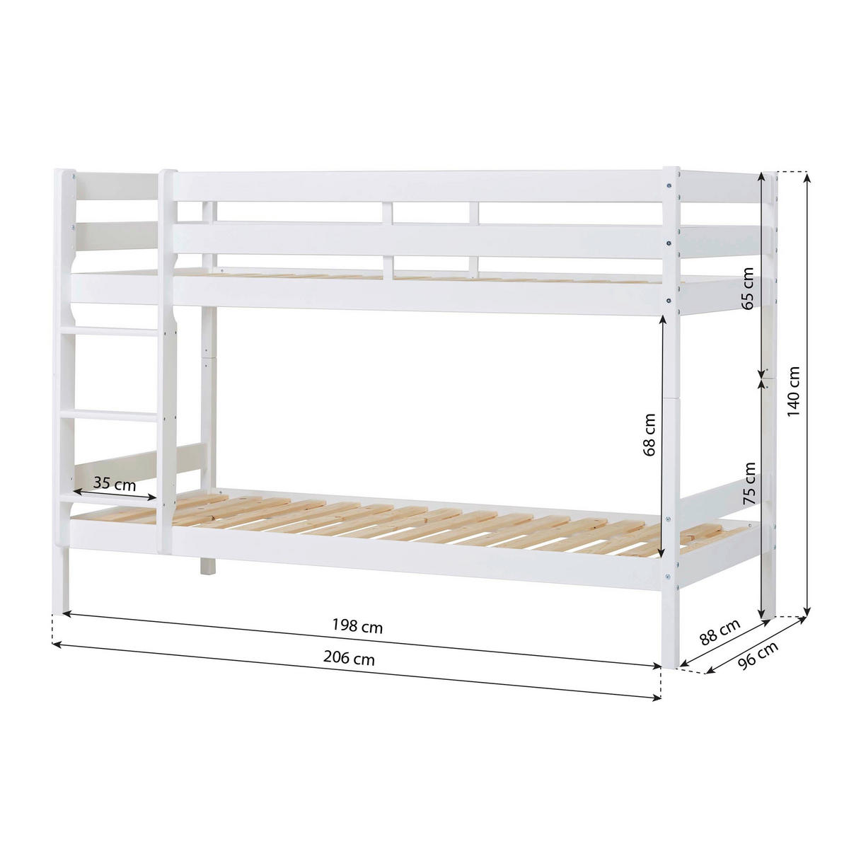 ETAGENBETT - Naturfarben/Weiß, MODERN, Holz (90/200cm) - MID.YOU