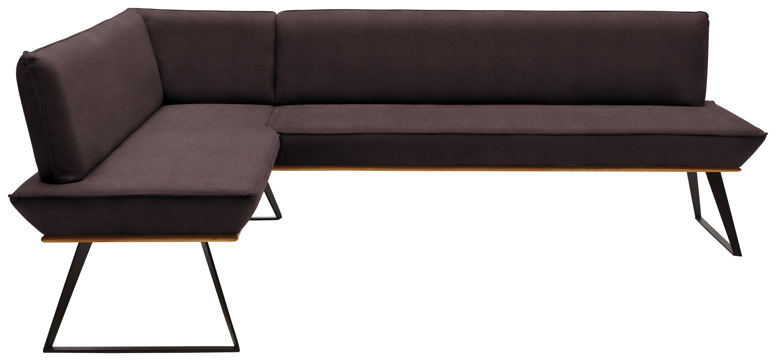 ECKBANK 163/243 cm Lederlook Braun, Schwarz, Eichefarben Eiche massiv Metall   - Eichefarben/Schwarz, Design, Holz/Textil (163/243cm) - Voleo