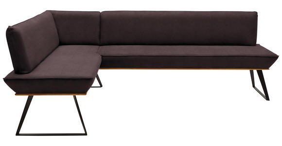 ECKBANK 163/243 cm Lederlook Braun, Schwarz, Eichefarben Eiche massiv Metall   - Eichefarben/Schwarz, Design, Holz/Textil (163/243cm) - Voleo
