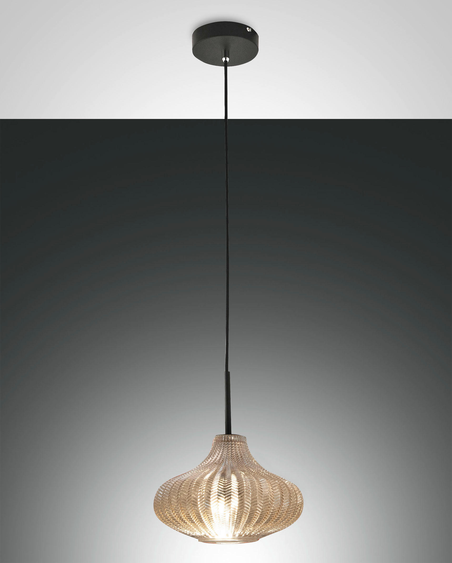 PENDELLEUCHTE Budelli 26/200 cm   - Champagner/Schwarz, Design, Glas/Metall (26/200cm) - Fabas Luce